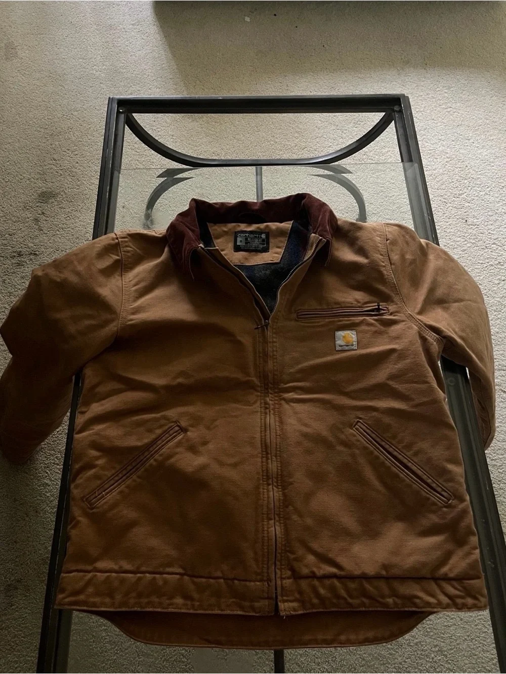 Carhartt Brown Canvas Work Jacket with Dark Corduroy Collar